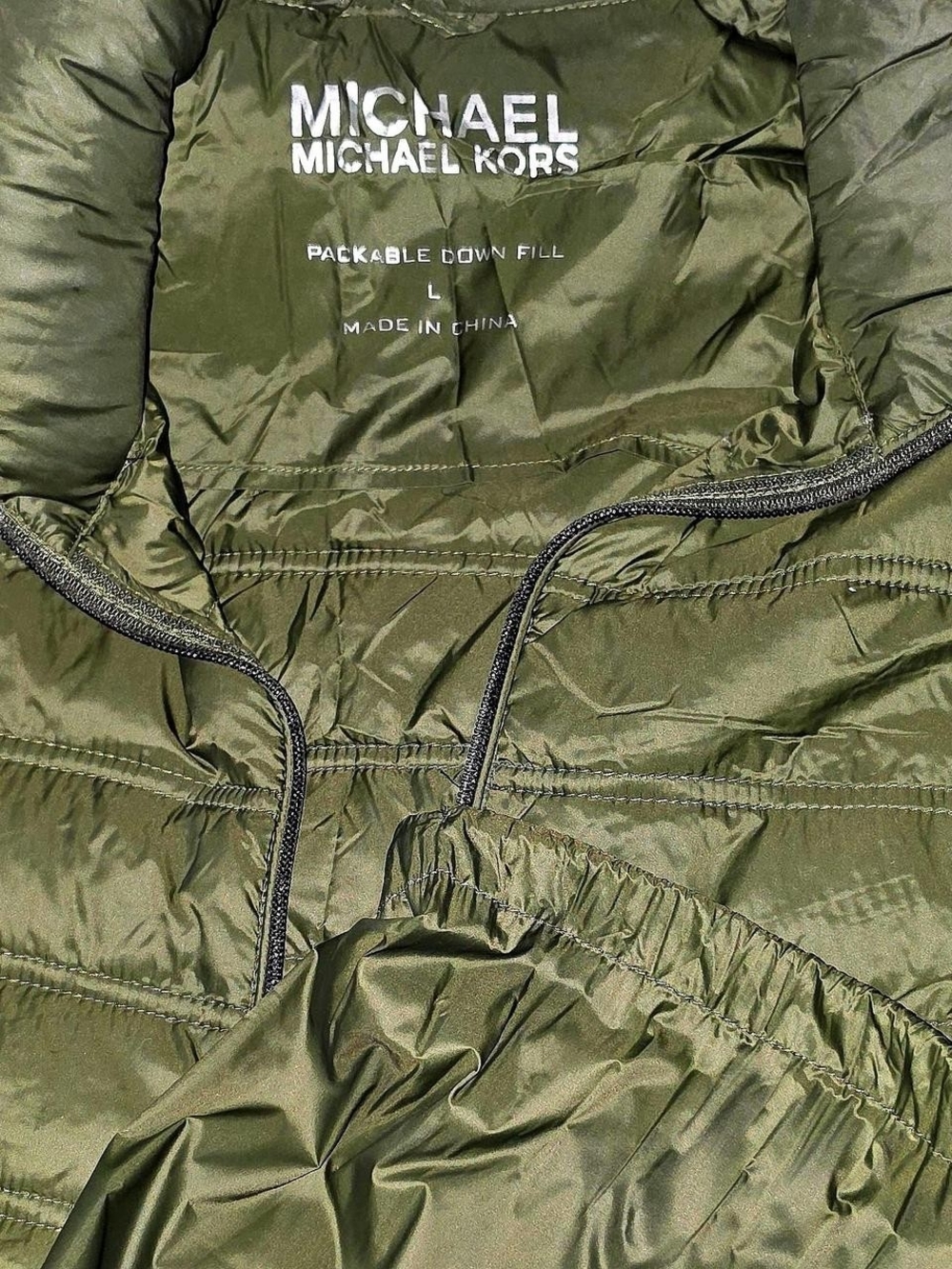 Michael Kors Olive Green Packable Down Puffer Jacket